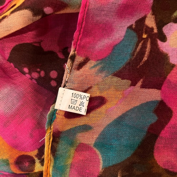 Colorful Floral Sheer Scarf or Sarong with Pinks and Brown - Picture 4 of 5